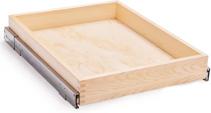 Mulush 26''W x 21''D x 3''H Pull Out Cabinet Drawer Soft Close Slide Out Wood Organizer for Kitchen, Finished, Bottom and Side Assembly (Wood Drawer Part Width is 25inch) by Mulush