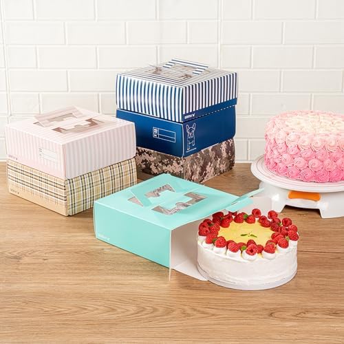 Restaurantware-Cater Tek 9 x 9 x 3.5 Inch Cake Boxes, 50 Take Out Containers - Display Window, Pop-Up Handles, Turquoise Paper Pastry Boxes, Grease Impermeable, Shipped Flat - Image 6