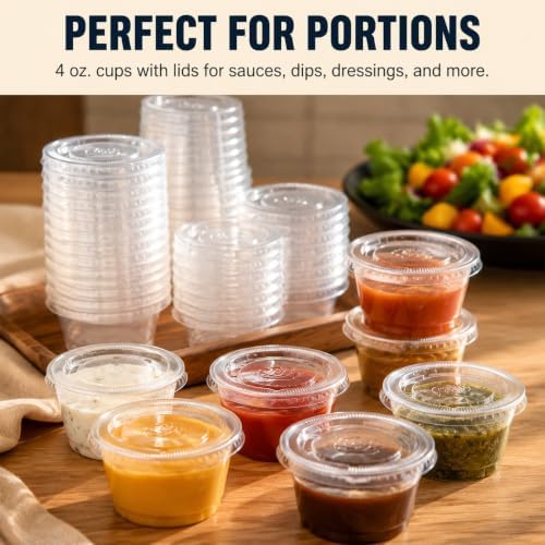 Hedume 300 Sets 4oz Portion Cups with Lids, BPA-free Clear Disposable Plastic Cups for Souffle, Jello, Meal Prep, Portion Control, Salad Dressing, Slime, Condiment Container - Image 5