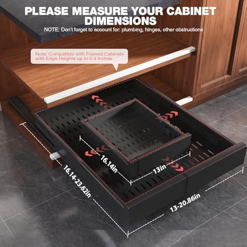 Seinloes Pull Out Cabinet Organizer,4-Side Expandable to Maximize Cabinet Space,Slide Out Drawers with 3 Rail Design,Roll Out Shelf with Raising Pad for Framed Cabinet,13"-21"W x 17"-24"D,Black,4 Pack - Image 6