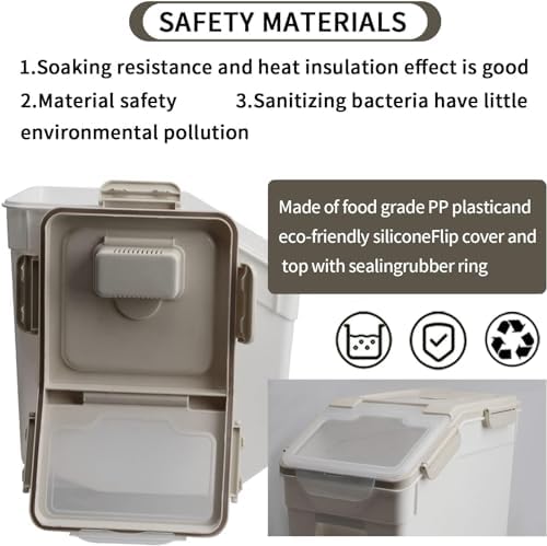 25LB Large Flour Storage Container Bin,4 Pack Airtight Plastic with Wheels Seal Locking Lid Dispenser Organizer Storage Bin with Measuring Cup & Scoop for Flour, Rice, Grain 100LBS Total，Grey - Image 5