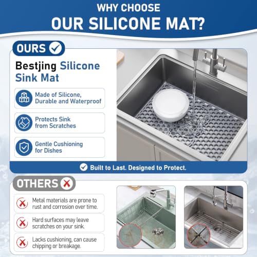 Bestjing Silicone Sink Protectors for Kitchen Sink - 19''x 13'', Gray - Image 5