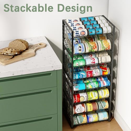 JKsmart 2-Tier Stackable Can Rack Organizer for Pantry, Adjustable Can Dispenser Holds Up to 60 Cans, Can Storage Holder for Various Ounces of Canned Food Soda Drinks, Black, 2 Pack - Image 5