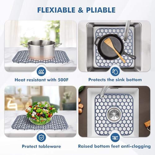 2 Pack Silicone Sink Protectors for Kitchen Sink-12"x 11" Center Drain - Image 4