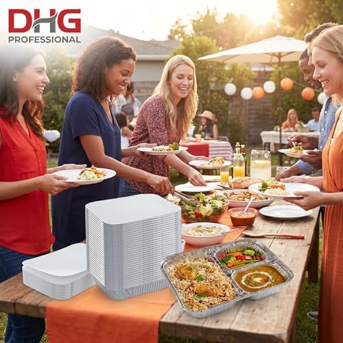 Disposable Aluminum Foil Tray with Paper Board Lids (Case of 250 sets) – L 8 1/2" x W 6 1/2" x H 1 1/2" 3-Compartment Foil Pan - Image 5