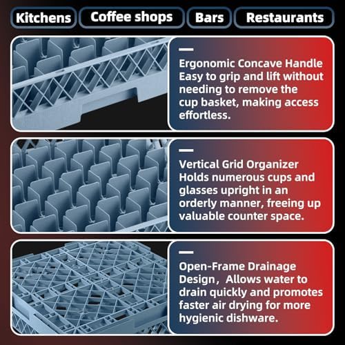 Commercial Cup Rack 3 Packs 25 Compartment Base with 2 Extenders | Polypropylene Dish Drying Rack | Quitly Clean Divided Durable Dishwasher Rack for Restaurants Bar Hotel Canteen Kitchen - Image 6