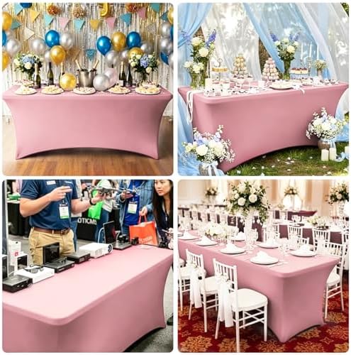 8ft Stretch Spandex Table Cover for Standard Folding Tables[10 packs, Pink] - Image 5
