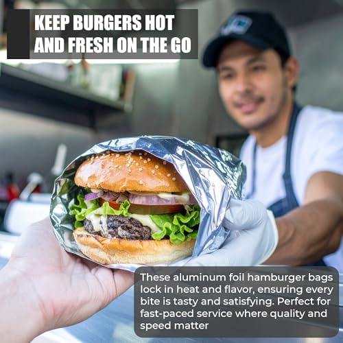 Aluminum Foil Hamburger Bags, Grease-Resistant, 100 Pack | Burger Wrappers for Hot Sandwiches, Paninis, BBQ, Food Trucks, Restaurants, Delis, and Takeout - Image 6