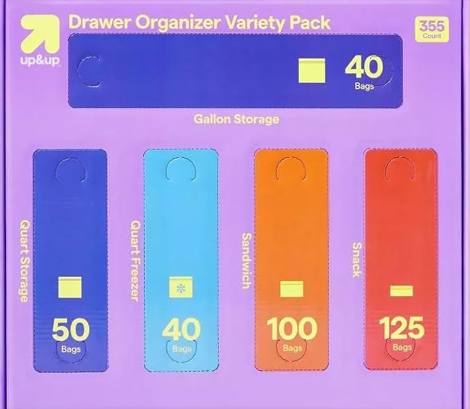 355-Count Food Storage Bags Variety Pack - Assorted Clear Plastic Bags (5-in-1: Snack/Sandwich/Quart Freezer/Quart/Gallon) with 1 Reusable Grocery Bag Tote - Image 3