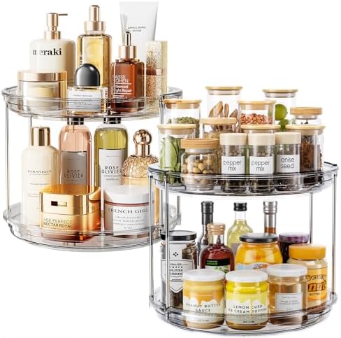 LAMU 2 Pack 2 Tier Lazy Susan Turntable Organizer 10.6'' Rotating Spice Rack Organization for Cabinet, Kitchen, Pantry, Countertop, Bathroom, Vanity, Medicine Cabinet Organizer, Grey by YourHome-OrganizationHelper