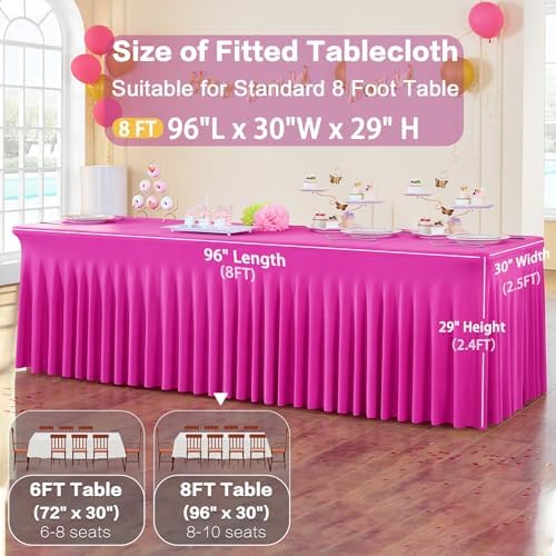 6 Pack Hot Pink Spandex Tablecloth for 8 Foot Rectangle Tables, Wrinkle Free Fitted Table Cloth Cover 8FT Fuchsia Stretchy Tablecloths Desk Skirt for Parties Weddings Birthday Banquet Baby Shower - Image 5
