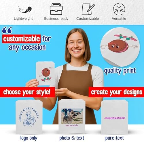 MT Products Custom Printed White Cookie Bags 6.5" x 8" - Personalized Grease Resistant Bakery Bags for Baked Goods - Pack of 100 - Image 3