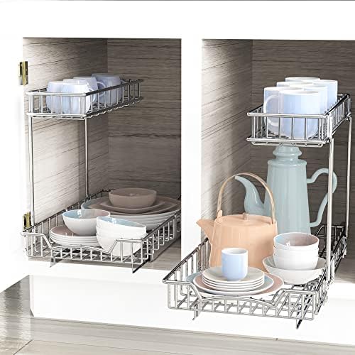 Simple Houseware 2-Tier (L+M) Pull Out Under Cabinet Sliding Shelf, Chrome - Image 6