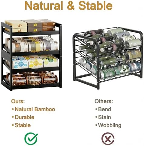 BAMBANG Can Organizer for Pantry, Detachable Bamboo 4 Tier Stackable Can Food Storage Rack, Rolling Soda Can Dispenser Can Holders for Cabinet, Holds Up to 48 Cans, Black - Image 3