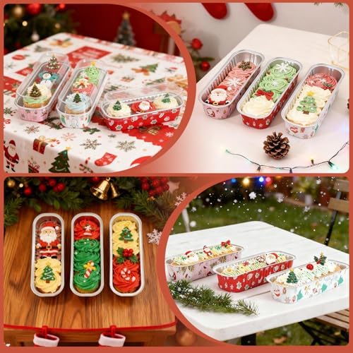 50Pack Mixcolor Christmas Mini Cake Pans with Lids and Spoons Mini Loaf Pans with Lids, 6.8Oz Aluminum Foil Pans Tins, Individual Dessert Cups Containers for Sales,Party,Picnics - Image 6