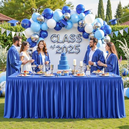 PARTISKY 2 Pack Royal Blue Tablecloths for Rectangle Tables 6ft, Wrinkle Resistant Spandex Table Cover Fitted Stretch Table Cloth with Pleated Ruffle Skirts for Party Banquet Dining Birthday Wedding - Image 4