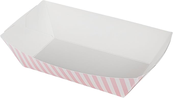Restaurantware-Bio Tek 2 Pound Food Trays, 50 Disposable Paper Food Trays - Heavy-Duty, Greaseproof, Pink and White Paper Boats, for Snacks, Appetizers, Or Treats, Use At Parties Or Carnivals - Image 13