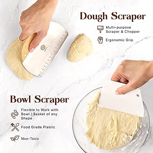 ABIOTO Sourdough Bread Baking Kit - 14-Piece Set with 9" Round & 10" Oval Rattan Banneton Proofing Baskets, Liners, Bread Lame, Danish Whisk & Scrapers for Home Bakers (Pack of 2) - Image 5
