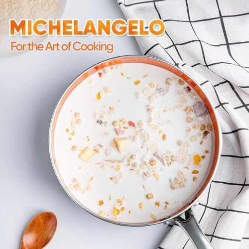 MICHELANGELO 4 Quart Saucepan with Lid - Ultra Nonstick Sauce Pan with Ceramic Coating, 4 Qt Non Stick Pot Induction Compatible, Copper - Image 7