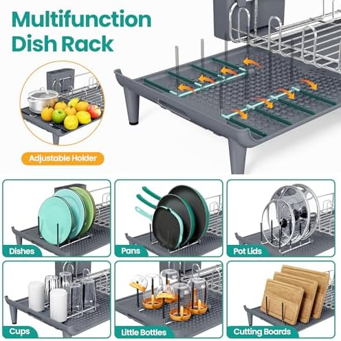 TOOLF Expandable Dish Drying Rack for Kitchen Counter, 16.7"-26.8", Gray - Image 3