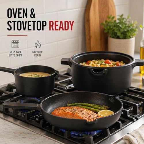 Alva Neat 5-Piece Ceramic Coated Aluminum Nesting Cookware Set, Black Color - Image 4