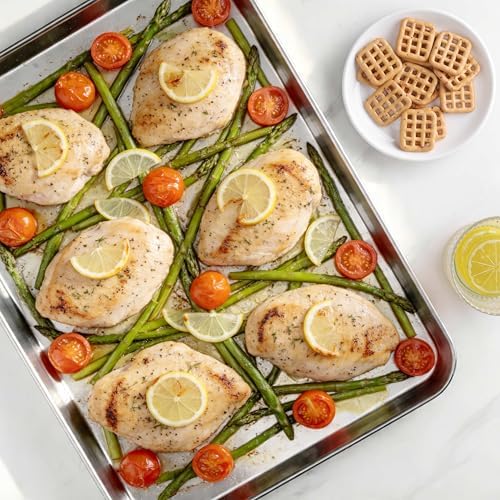 LIANYU Stainless Steel Cookie Sheet Pans, 17.5x13 Inch Baking Sheet 2 Pack | Commercial Grade Half Sheet Pan, Professional Bakeware Cookie Tray, Mirror Finish, Non Toxic, Easy Clean, Dishwasher Safe - Image 6