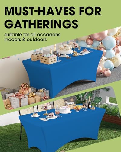 Pureegg Spandex Tablecloth 6ft - 6 Pack, Fitted and Stretch Table Cover for Rectangle Tables, Wrinkle-Resistant and Secure Fabric for Outdoor, Picnic, Party, Wedding, Banquet and Birthday, Royal Blue - Image 3
