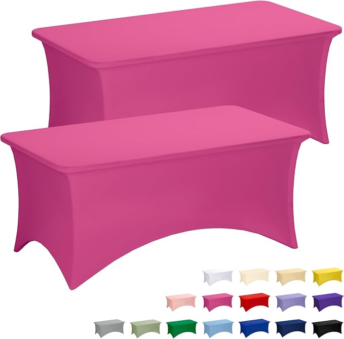 Fixwal 2 Pack 6FT Fuchsia Tablecloth Rectangle Spandex Fitted Table Cover by Fixwal