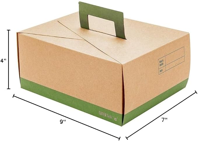 Restaurantware-Cater Tek 9 x 7 x 4 Inch Take Out Containers, 100 Deep Food Boxes - With Handle, Grease-Resistant, Kraft and Green Paper To Go Boxes, For Meals, Treats, Goodies, or Party Favors - Image 4