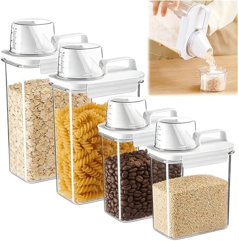 Cereal Container，Rice Storage Dispenser-Airtight Food Storage Organizers BPA-free Plastic Kitchen Pantry Storage Containers Food-Grade PET Material Suitable For Rice, Grains （60.8 oz + 77.7 oz ) by SZRUNZHU
