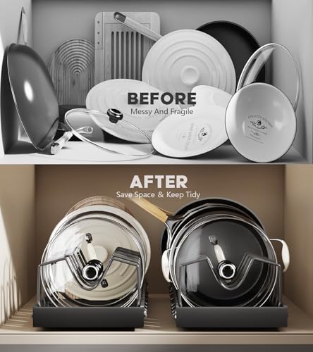 Lozovin Pull Out Pots and Pans Organizer Under Cabinet, Sliding Lid Holder and Pan Rack in Kitchen, Slide Out inside Cabinet Storage for Pot Lid, Bakeware, Dishes, 8 Adjustable Dividers, 1 Pack Black - Image 4