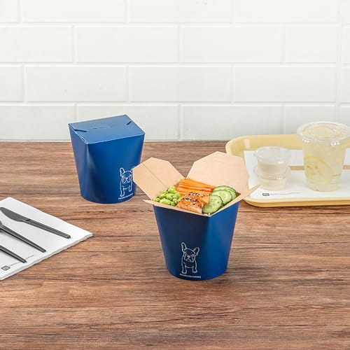 Bio Tek 4 x 3.5 x 4.5 Inch Food Containers, 50 Noodle Takeaway Boxes - Disposable, Sturdy, Frenchie Paper 32 Ounce Take Out Boxes, Round, For Hot Or Cold Foods - Restaurantware - Image 3