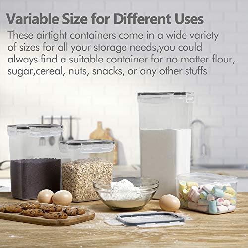 CHEFSTORY Airtight Food Storage Containers with Lids, 8 PCS Plastic Storage Canisters for Kitchen & Pantry Organization,Dry Food Canisters for Flour, Sugar and Cereal (Pack of 2) - Image 6