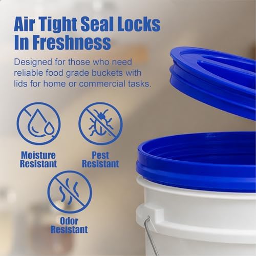 ePackageSupply 5 Gallon Bucket - Food Grade w/Lid BPA-Free, White/Blue, 6 | Airtight Gamma Seal Screw-On Lid, Heavy-Duty 90 Mil HDPE Plastic, Food Safe and Durable Container, Bulk Storage, Made in USA - Image 5