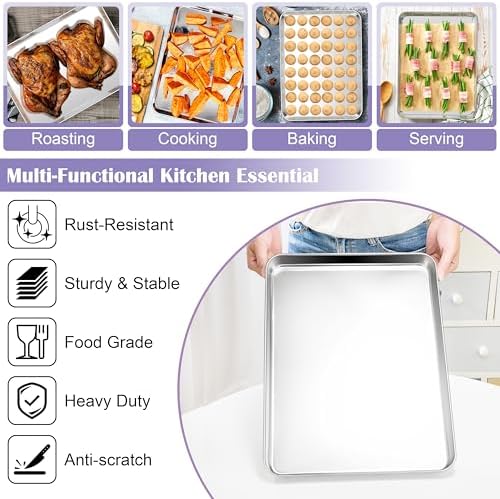 E-far Large Baking Sheet with Wire Rack (2 Pans + 2 Racks), 20 x 14 Inch Stainless Steel Cookie Pans Tray & Cooling Rack for Baking, Non Toxic & Heavy Duty & Rust Free, Oven & Dishwasher Safe - Image 4