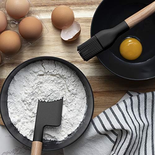 Country Kitchen Non Stick Silicone Utensil Set with Rounded Wood Handles for Cooking and Baking, 6 Piece Set, Black | Rounded Wood Handles, For Cooking and Baking - Image 6