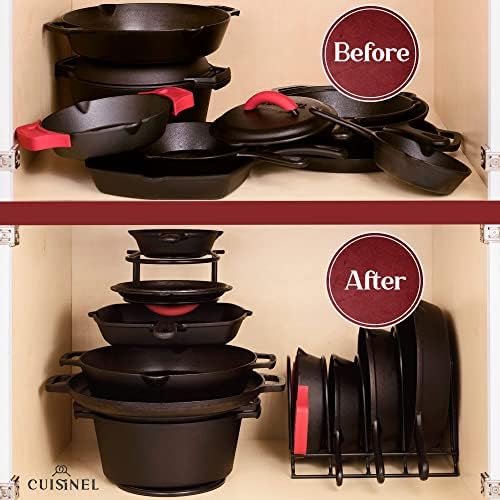 Cuisinel Pan Organizer for Cast Iron, 60-100LB, Extra Large 5-Tier Rack, Matte Black 15.9" - Image 4