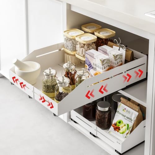 Pull Out Cabinet Organizer 15.8"-23"D&12.5"-21"W Raised Walls White by AmzAgeHomeKitchen