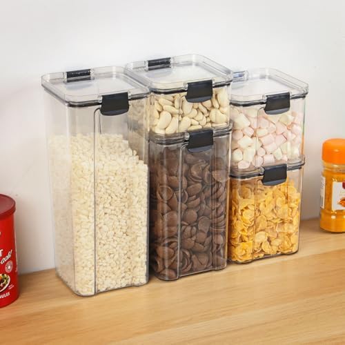 Taylor & Brown 5pc Clear Airtight Pantry & Kitchen Storage Containers | 5 Square Plastic Food Container Set with Lids | Stackable | with Locking Clips | BPA-Free | 460ml, 700ml, 950ml, 1.3L & 1.8L by Taylor+%26+Brown