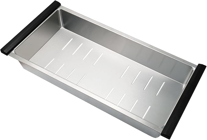 SANYCASA Stainless Steel Colander for Workstation Kitchen Sink, 304 Heavy Duty Strainer Basket, Large Capacity Kitchen Sink Drainer for Pasta, Fruits & Vegetables, 17" x 8" x 3" by SANYCASA