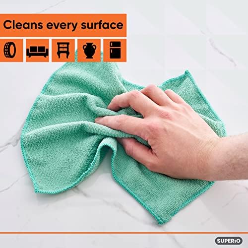 Superio Microfiber Cleaning Cloth for, Cars, Kitchen Cleaning Rags for Housekeeping, 16" Absorbent Micro Fiber Towels for House, Bathroom All-Purpose Streak-Free lint-Free Wash Cloths (4 Yellow/Green) - Image 4