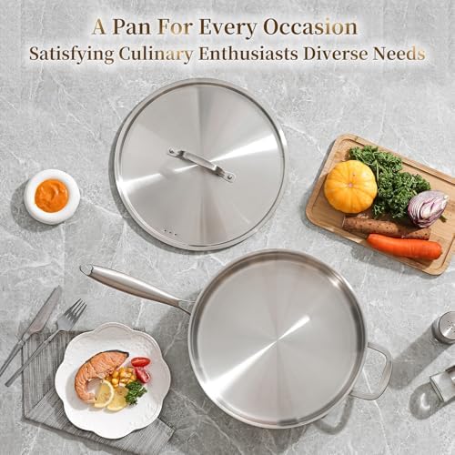 DELARLO 5 Quart Saute Pan Tri-Ply Stainless Steel Pan - Image 5