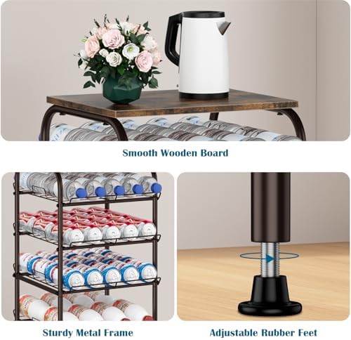 smusei Water Bottle Organizer 5 Tier Free Standing Water Bottle Holder Rack Large Capacity Bottled Water Storage Rack Metal Soda Can Beverage Drink Stand Shelf for Kitchen Pantry Office, Brown - Image 3