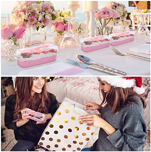 25Pack Pink Mini Cake Pans with Lids Mini Loaf Pans and Spoons and Stickers, 6.8Oz Aluminum Foil Pans Tins, Individual Dessert Cups Containers for Sales,Party,Picnics - Image 5