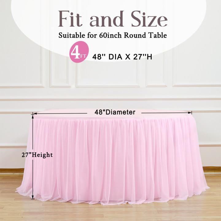 HB HBB MAGIC Light Pink Round Tablecloth 48 inch Stretchy Elastic Fitted Round Table Cloth Cover, Pink Table Cloths for Parties Tulle Table Cloth with Skirt Wedding Bridal Shower Tables Decoration - Image 5