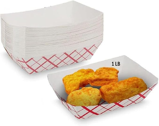 Excellent Paper Food Serving Trays, Cardboard Food Boats Checkered Kraft Tray, Greaseproof Fast Food Snack Holder for Snack, Hot Dog, Hamburger and Chips, Party, Red and White (1000, 2lb) by ExcellentPackagingPrinting