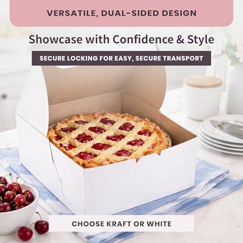 FC Meyer Bakery Boxes - Reversible Classic 10” Layer Cake Box, Versatile Reversible Paperboard – Choose White Or Kraft Side, Ideal for Small Bakery Cafes, Made In USA, Size 10 x 10 x 5 (Pack of 50) - Image 3