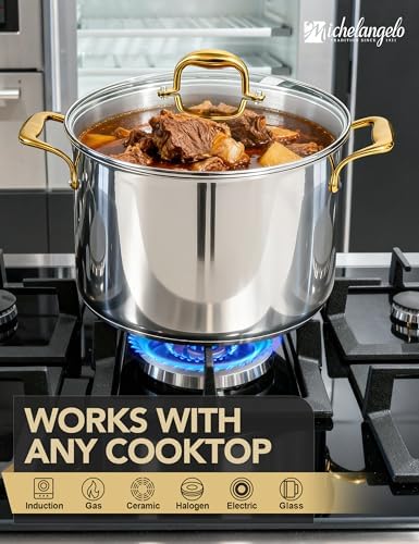 MICHELANGELO Stainless Steel Stock Pot - 20 Quart Soup Pot with Lid & Ergonomic Handle, Extra-Large Pots for Cooking, Suitable for All Stoves - Image 6