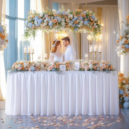 4 Pack White Rectangle Tablecloth 8 FT Stretch Spandex Fitted Table Cloth for 8 Foot Rectangle Tables Banquet Tablecloths Wrinkle Free Table Cover Skirt Ruffle Tablecloth for Party Wedding Birthday - Image 6