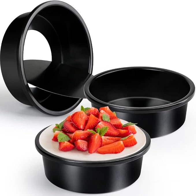 6 Inch Round Cake Pan Set of 3, Nonstick Coating Baking Round Cake Pans with Remvable Bottom for Birthday Layered Cakes,Party, Circle Cake Tins With Wider Grips for Oven Air Fryer, Black by Cyimi